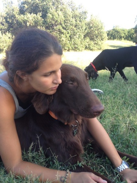 dog sitter del mese dogbuddy alessia con cane dal pelo marrone in un parco con cane nero nello sfondo