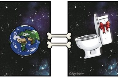 Comic strip of how we see the world vs. how a dog sees it (as a toilet).
