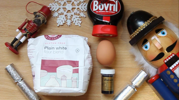 Ingredients for a candy cane christmas dog treat recipe