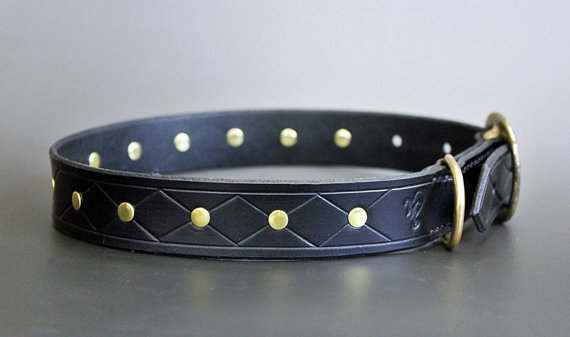 medieval blue leather studded dog collar