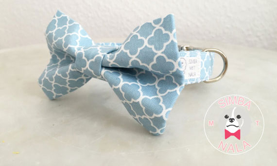 pastel baby blue fabric bow tie dog collar vancleef clover pattern